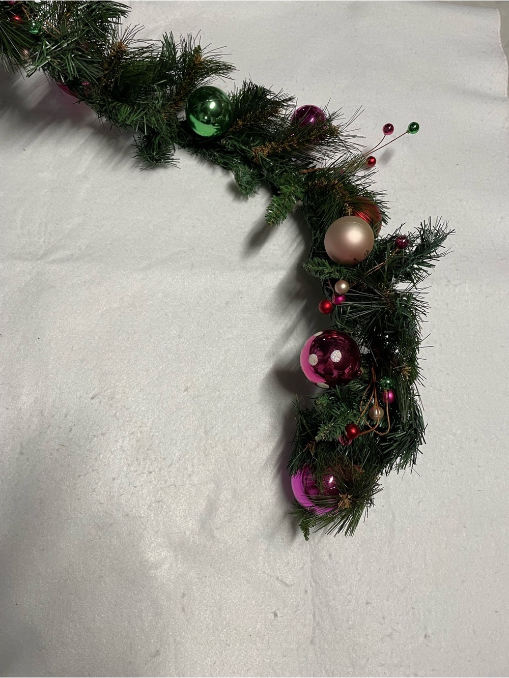 Festive Green Christmas Garland with Red and Pink Ornaments 5 Foot Long - Picture 4 of 6
